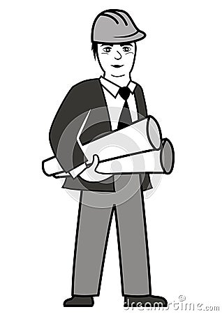 Engineer character black and white vector illustration Vector Illustration